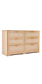 REDLIFE 47.24" Rattan Dresser with 6 Drawers ,Modern Chest Wood Storage Closet w/ Golden Handles for Bedroom Living Room Hallway