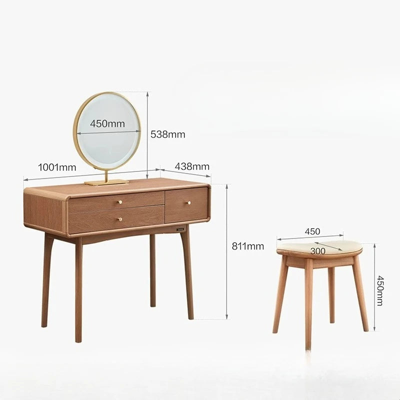 Dresser Bedroom Household Small Apartment Solid Wood Leg Makeup Table With Makeup Mirror Vanity Desk With Light Mirror With Seat