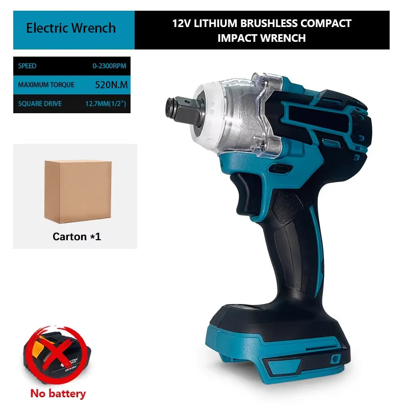NEW Cordless compact impact wrench, 2300RPM 520N·M brushless motor, lithium-ion drive, suitable for 18V Makita battery