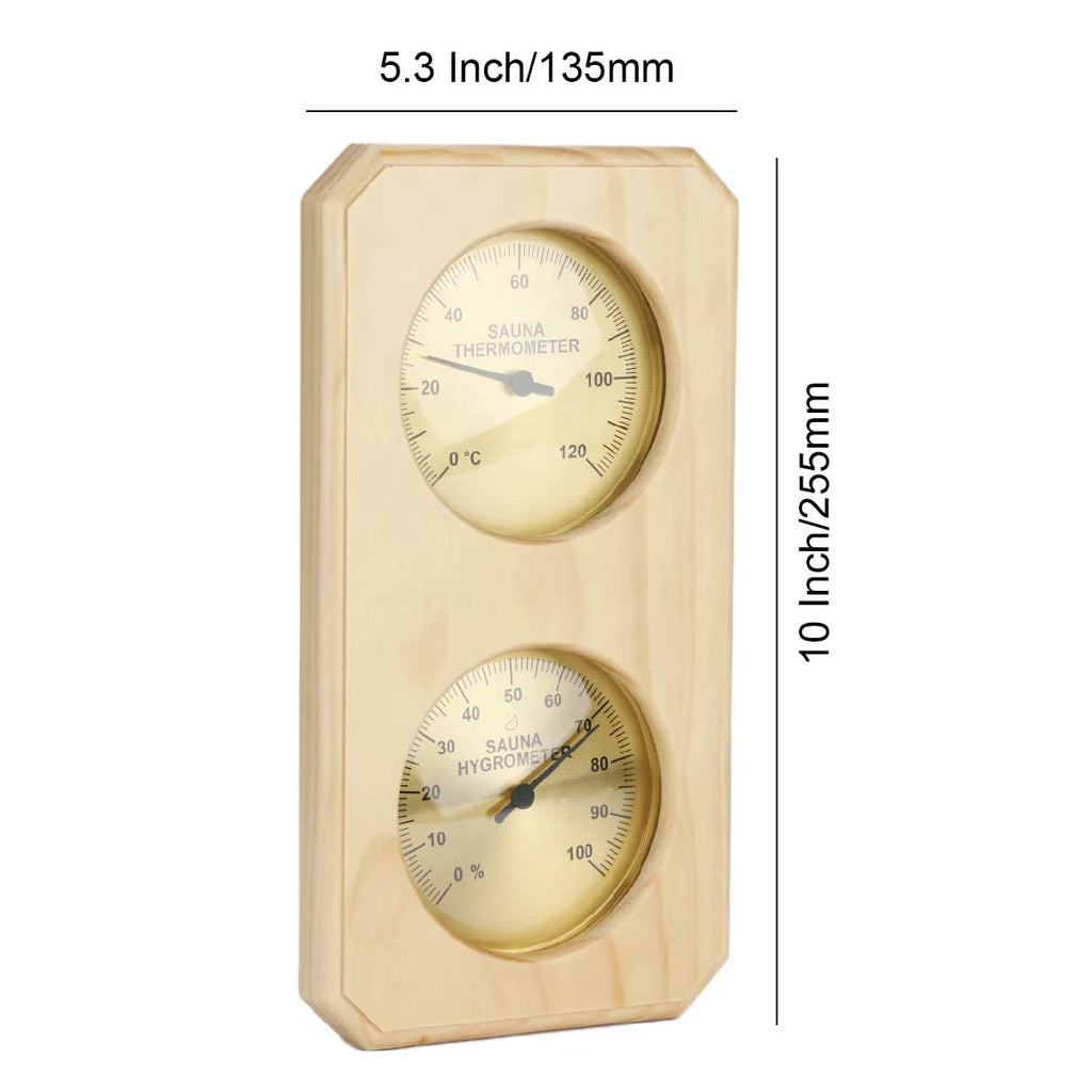 KT THERMO Wood Sauna Thermometer & Hygrometer, Wall-Mounted Spa Accessory, Mechanical, No Battery Required - For Family Hotel Sa