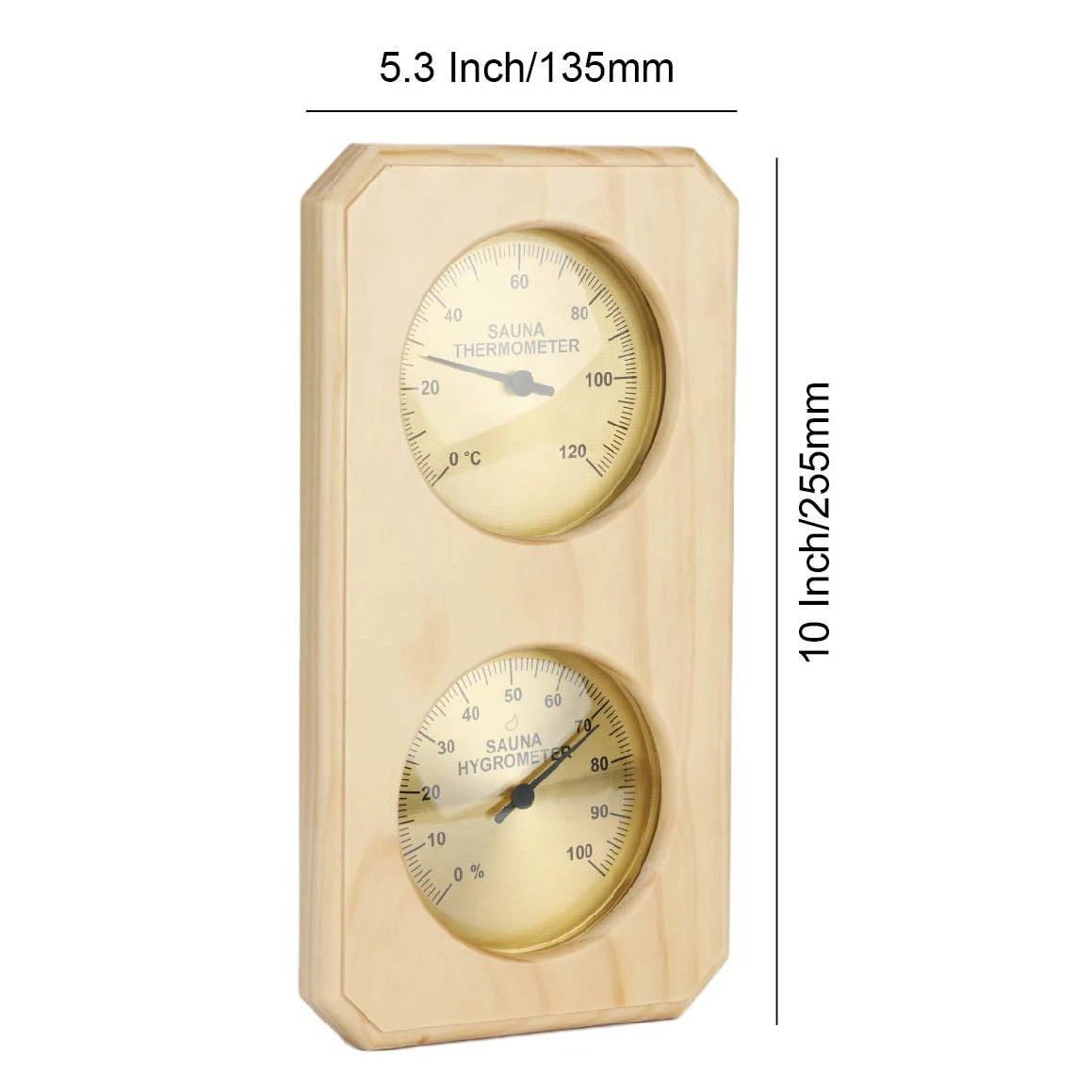 KT THERMO Wood Sauna Thermometer & Hygrometer, Wall-Mounted Spa Accessory, Mechanical, No Battery Required - For Family Hotel Sa