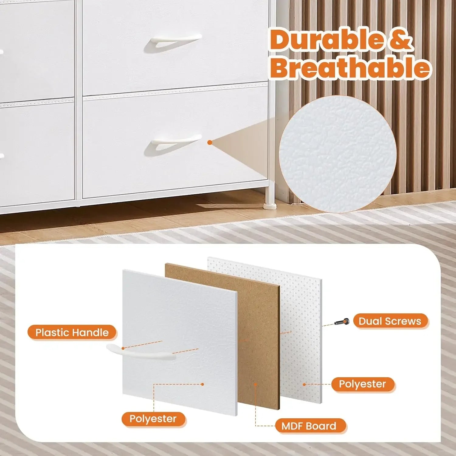 Dresser, Dresser for Bedroom Furniture, Storage Drawers, Fabric Storage Tower with 10 Drawers, Chest of Drawers with Steel Frame