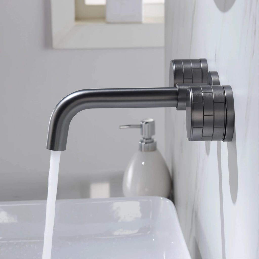 Luxury black bathroom concealed faucet wall-mounted design, double handle, 3-hole cold and hot dual-control brass basin Tap