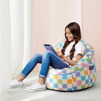 Compressed Foam Bean Bag Chair for Kids, Rainbow Checkerboard