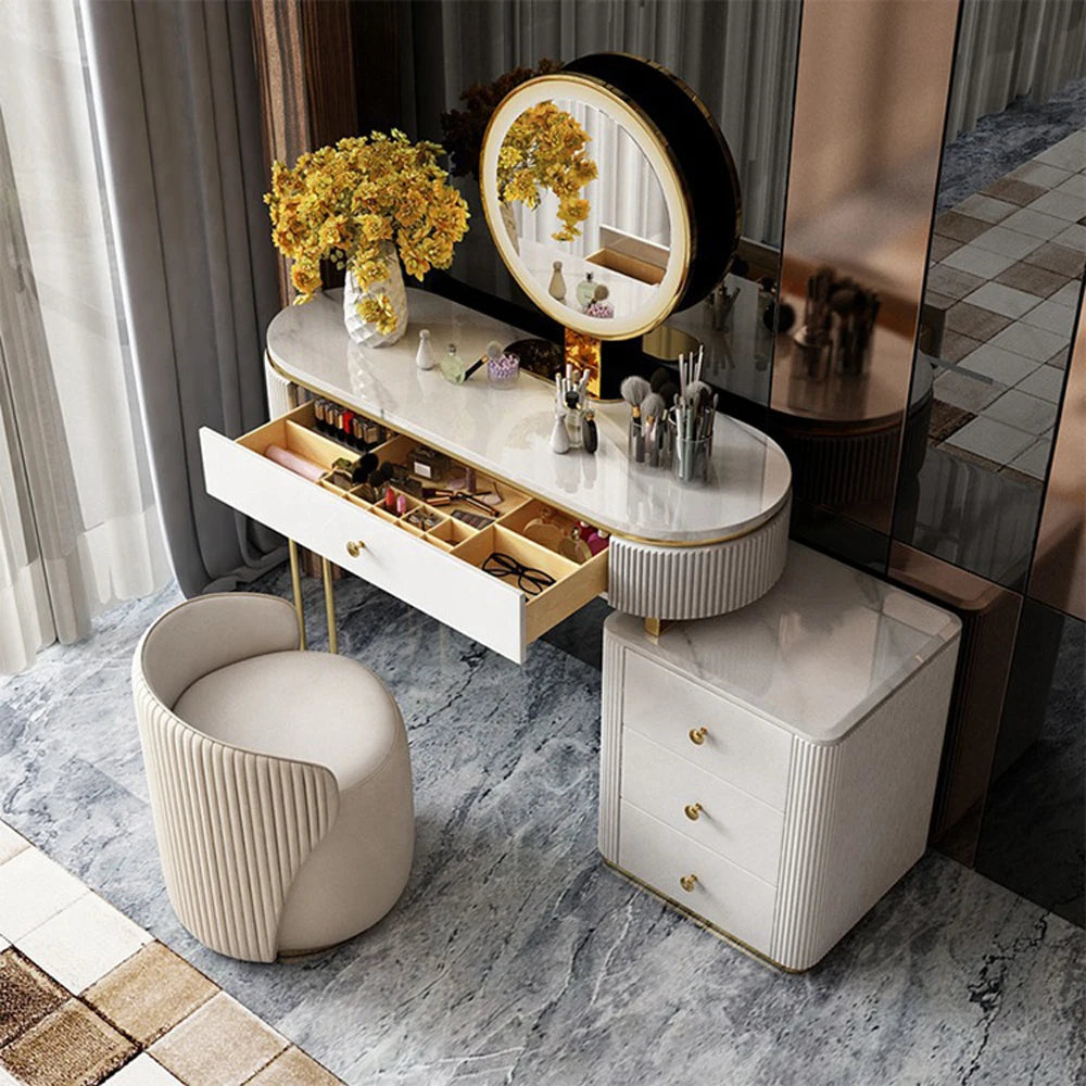 White Bed Room Furniture Makeup Vanity Table Set Dressing Table With Mirror And Drawers