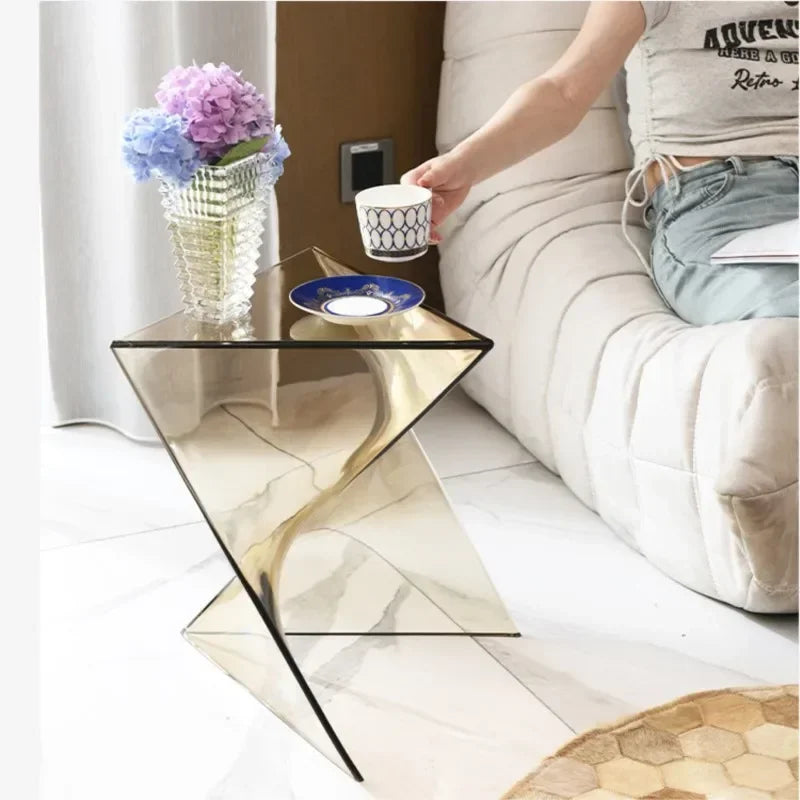 Acrylic Living Room Transparent Geometric Coffee Table Small Unit Minimalist Bedside Table Designer Lightning Corner Table