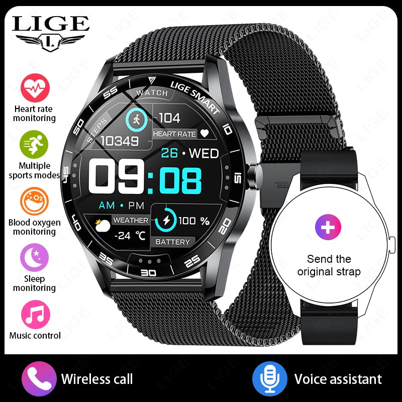 LIGE New Smartwatch Women Men 1.38-inch Smart Watch Message Notification iOS Android Smartwatches Fitness Bluetooth Call Watches