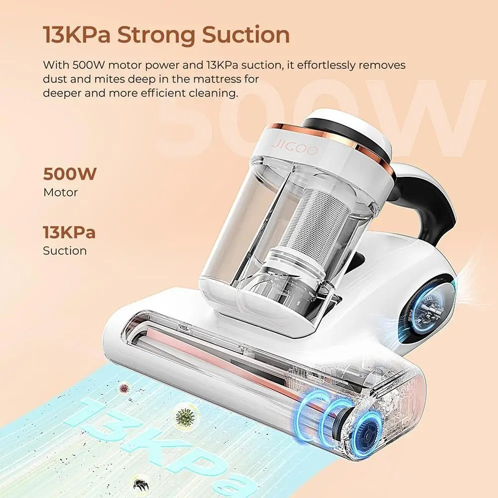 JIGOO J300 Dual-Cup Smart Mite Cleaner 500W With 13KPa Suction Dust Mite Sensor Dual-Cup Design Metal Brushroll 55℃ Hot Air