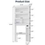 Vabches Over the Toilet Storage Cabinet Bathroom Organizer with Glass Door&Shelves Wooden Toilet Rack Bathroom Storage Cabinet
