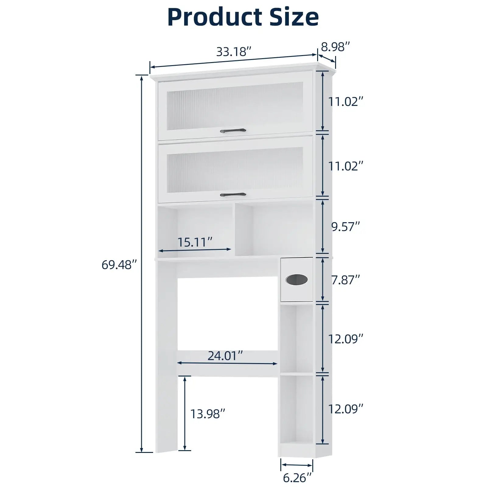 Vabches Over the Toilet Storage Cabinet Bathroom Organizer with Glass Door&Shelves Wooden Toilet Rack Bathroom Storage Cabinet