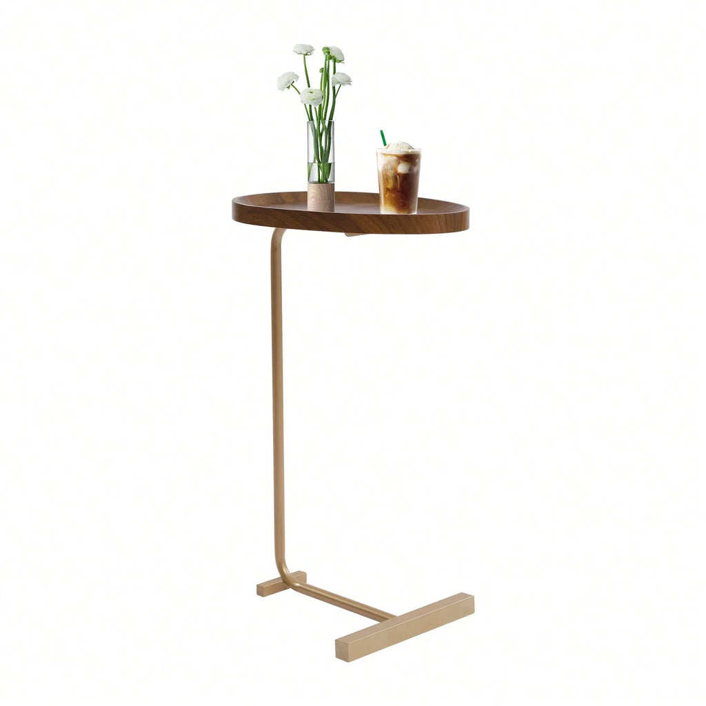 C Shaped End Table Side Table Small Gold Sofa Table Couch Snack Table Unique Almond Tabletop Home Decor 18x12inch