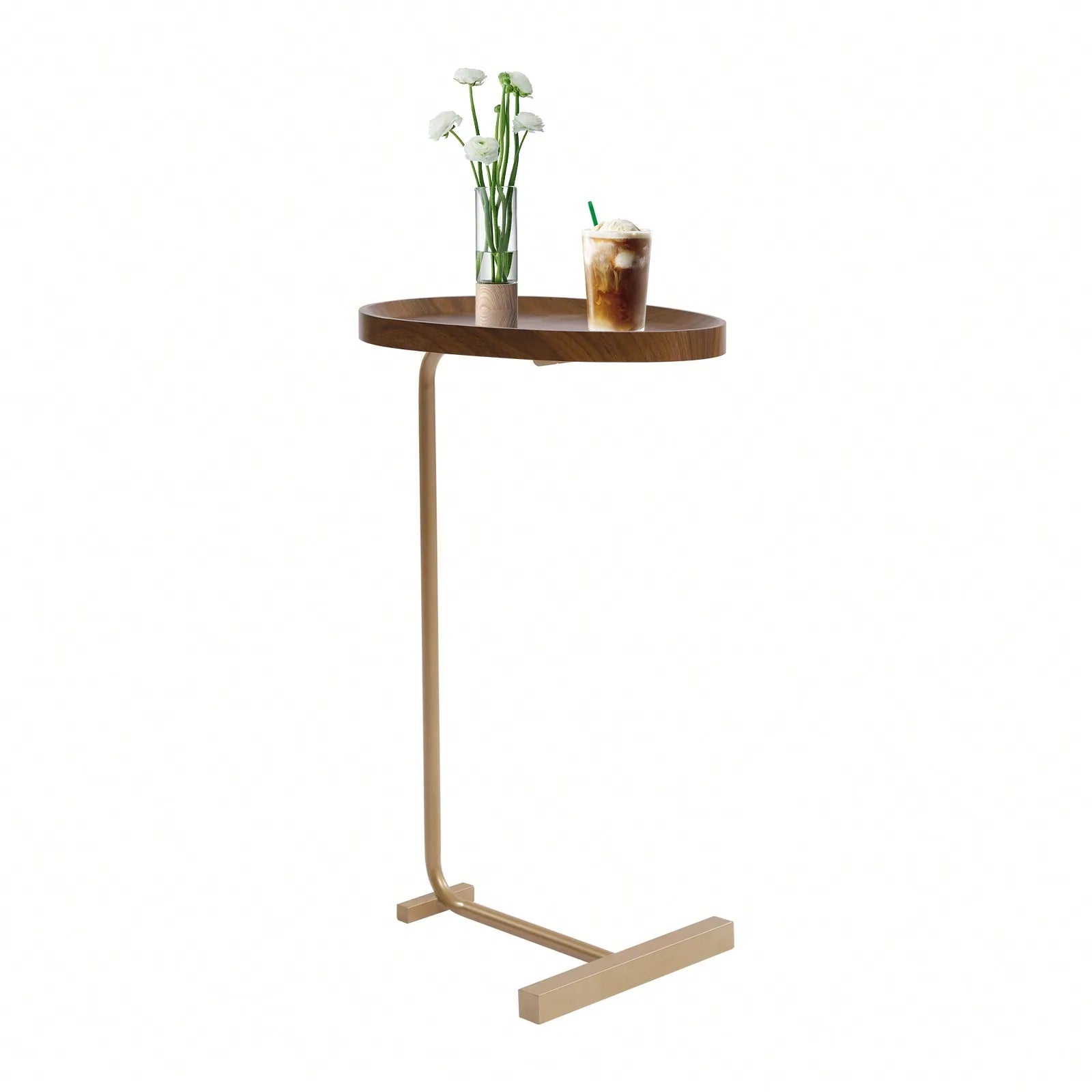 C Shaped End Table Side Table Small Gold Sofa Table Couch Snack Table Unique Almond Tabletop Home Decor 18x12inch