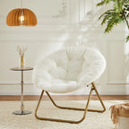 JHK Cozy Saucer Chairs Faux Fur For Living Room Folding Thick Padded Seat Metal Frame X-Large Reading Lounge Furniture
