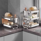 Stainless Steel Dish Rack Heavy Duty Compact Kitchen Sink Organizer with Drainage Tray Drying Rack for Plates Cups And Cutlery