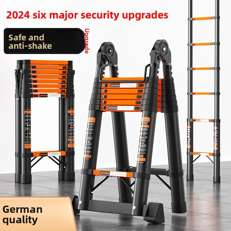 Thickened carbon steel telescopic ladder Multifunctional herringbone ladder Bamboo ladder Lifting  folding engineering staircase