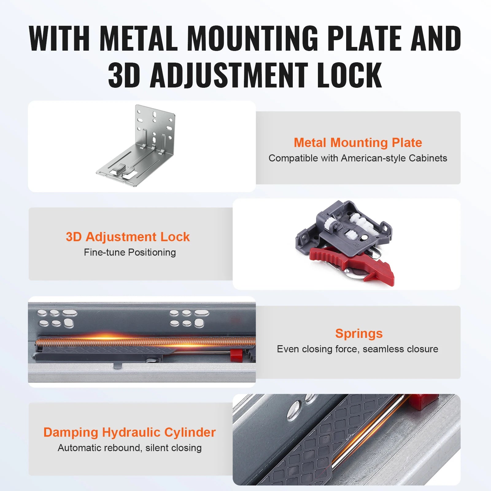 SucceBuy Drawer Side Mount Rails Heavy Duty Full Ball Bearing Extension Steel Track Soft-Close Noiseless Guide Glides 100Lbs