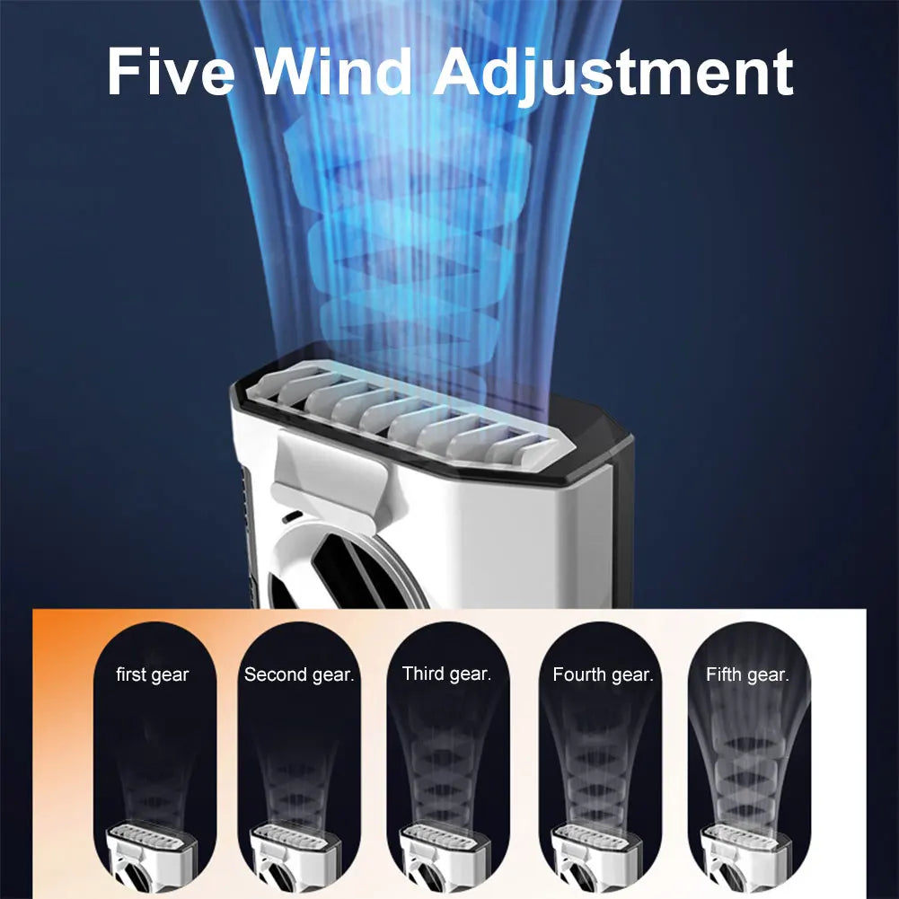 Portable Waist Fan Rechargeable 5 Speeds Wearable Belt Fan LED Digital