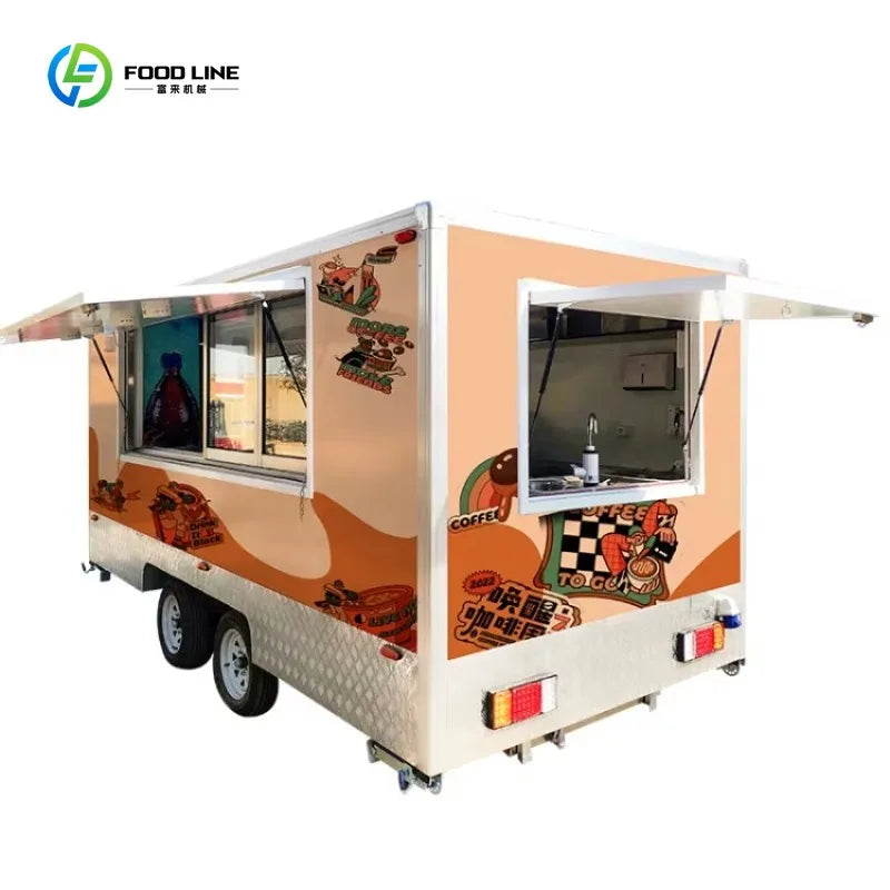 Customized Large Mobile Kitchen Fast Food Trailers with Full Kitchen Equipment Wheels 220v Fiberglass for Ice Cream Sale