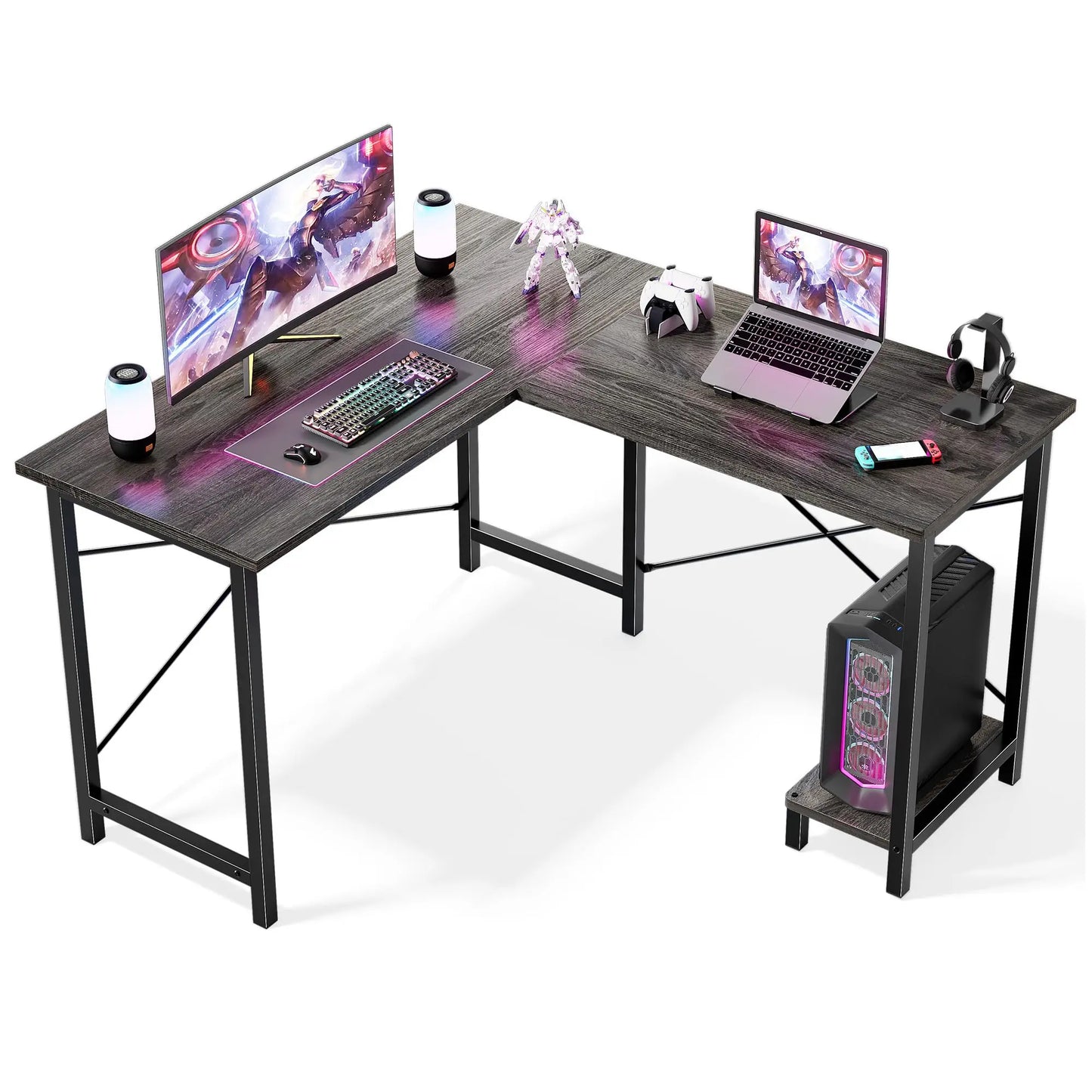 JHK 50 Inch L Shaped Desk Computer Gaming Desks Corner Office Table with CPU Shelf for Home Study Writing Work Station for Offic