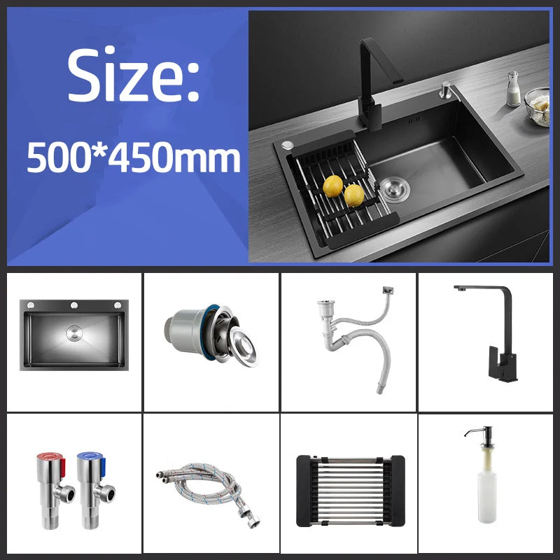 304 Stainless Steel Kitchen Sink Topmount Single Bowl Wash Basin For Home Fixture Drain Accessories Single Slot Kichen Sink