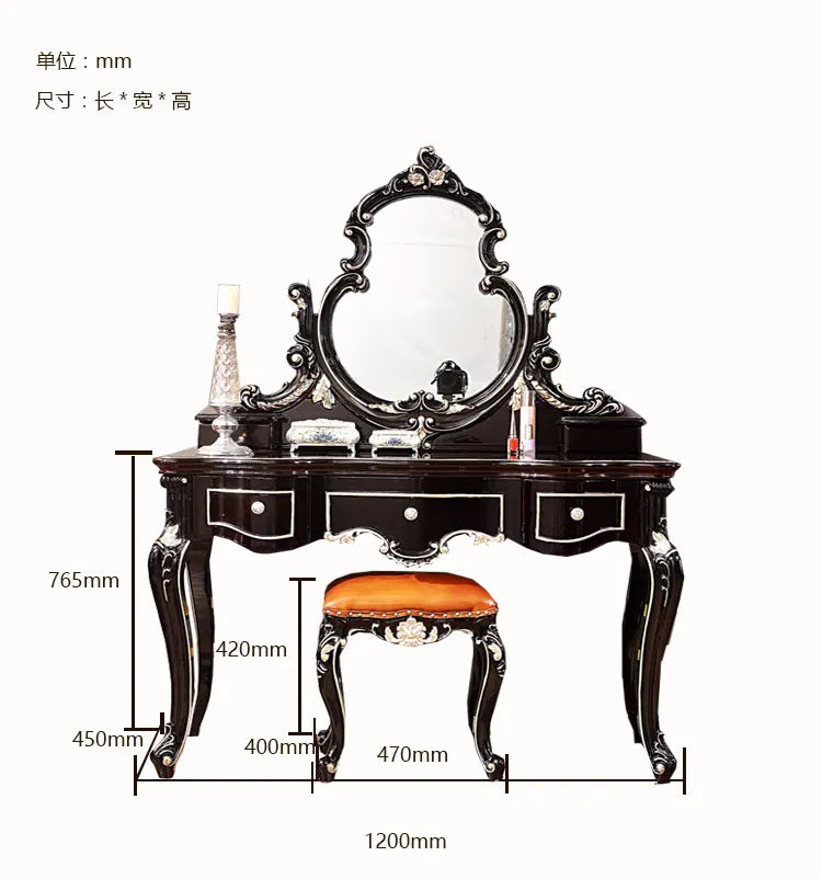 Hair Cloth Black Color Solid Wood Dresser Bedroom Furniture, Rustic Luxury Dressing Table,modern Mid Century Vanity Dresser Set