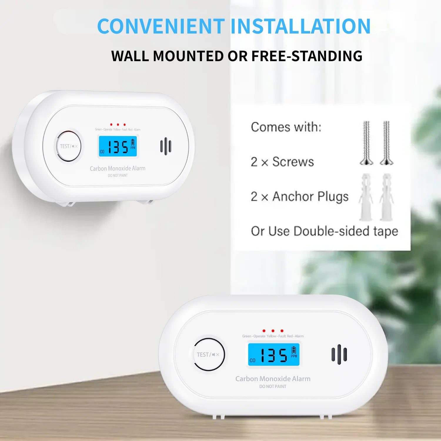 V-COME Wi-Fi Smart CO Detector with Tuya APP Control, WiFi Carbon Monoxide Alarm with long-life Li-Battery, EN50291/CE