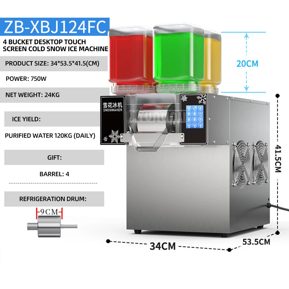 120KG/24H Korean Snowflake Ice Machine Small Snow Continuous Cooled Milk Mango Bingsu Shaver Smoothie Crusher 110V 220V
