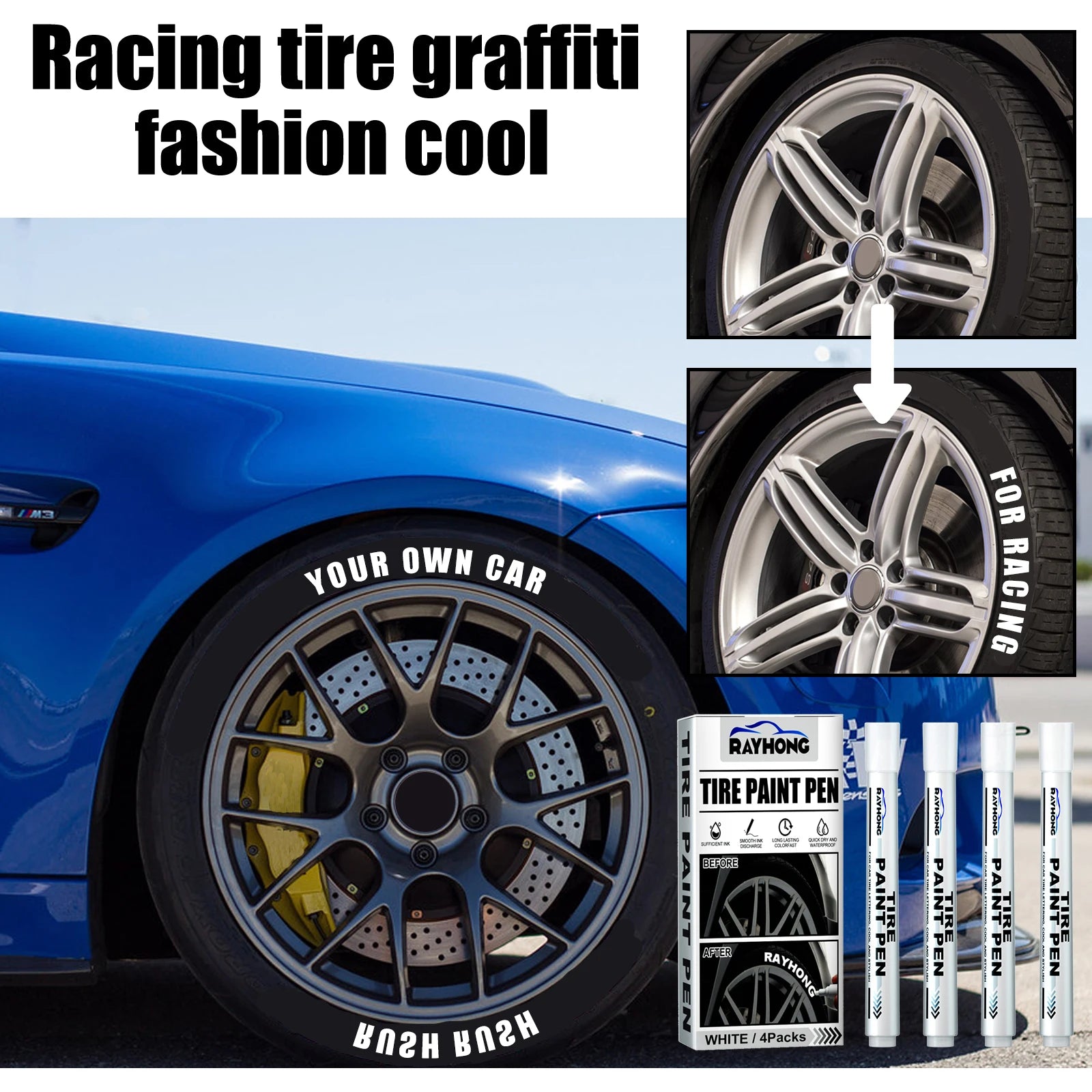 Rayhong 4pack Tire Paint Pen, Car Tire Letter Pen, Decorative Modifica