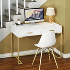Tribesigns Vanity Desk with 2 Drawers,White and Gold Small Makeup Vanity,Modern Vanity Table Dressing Desk for Women Girls Gift