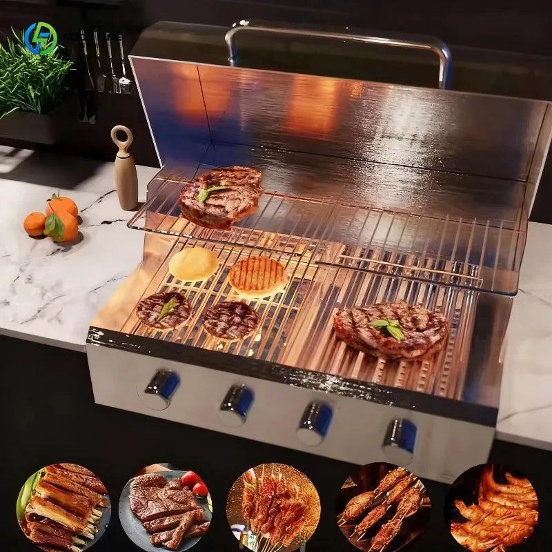 Custom Modern Stainless Steel Folding Camping Outdoor Kitchen All-in-One Prep Station With Sink and Built-in BBQ Grill Oven