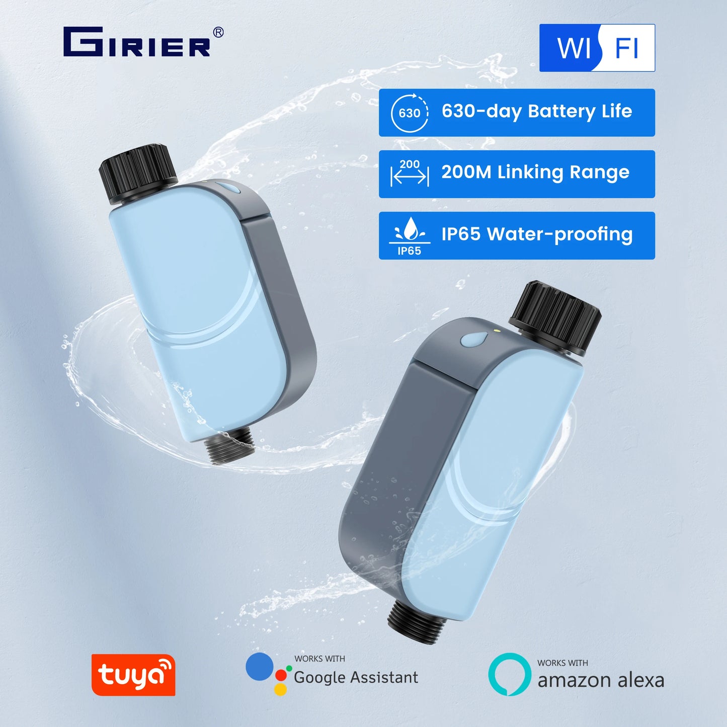 GIRIER Smart Water Timer WiFi Programmable Sprinkler Timer for Garden Hose Drip Irrigation System Support Tuya App No Hub Needed