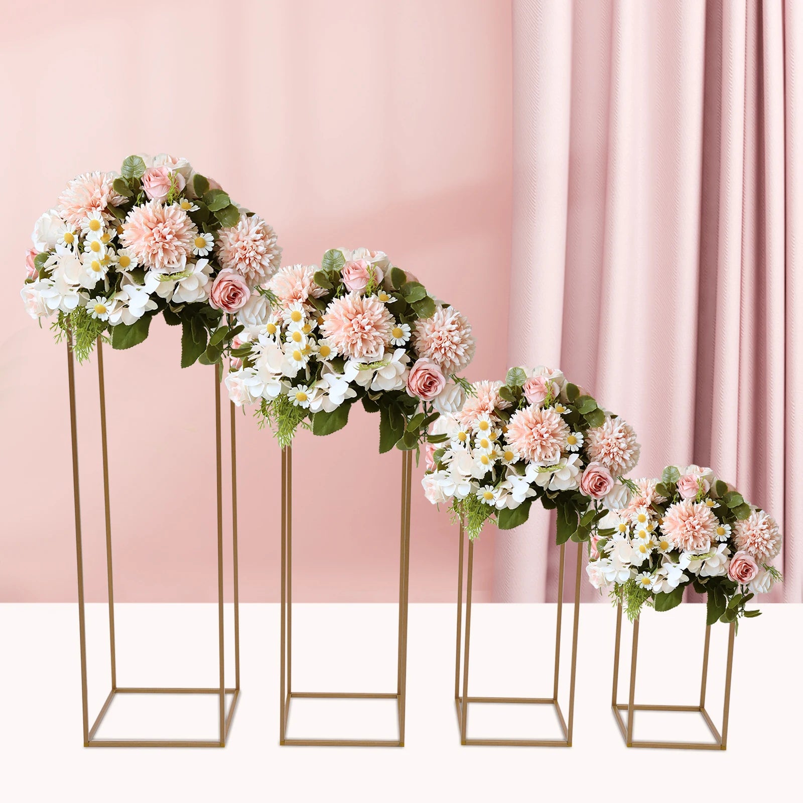 4Pcs Tall Gold Wedding Backdrop Flower Vase Stand Metal Table Centerpieces Decor Floral Arrangement for Party Home Decor