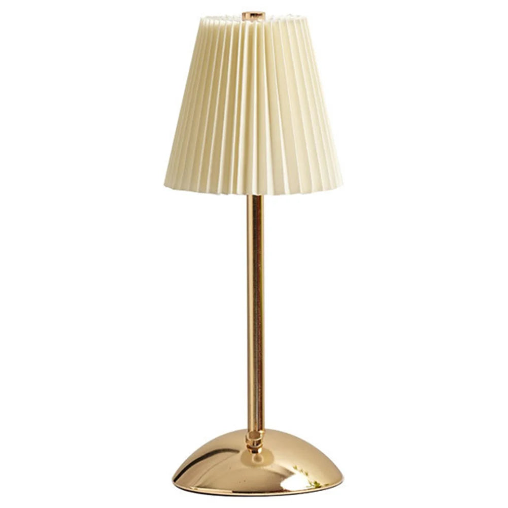 Pleated Shade Nightstand Lamp with Metal Base Nordic Creative Lamps Rechargeable 3 Colors Dimmable for Living Room Bedroom