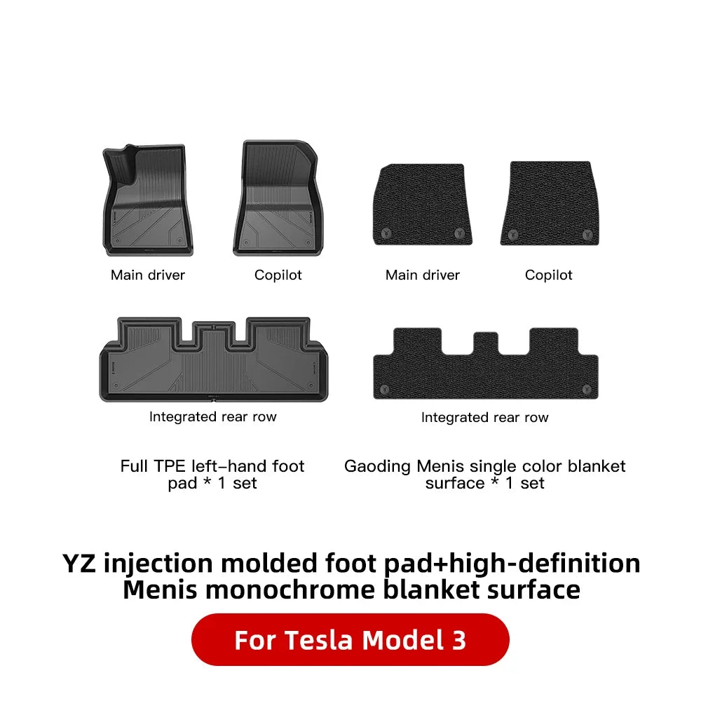 YZ For Tesla Floor Mats Model 3 Y 2021-2024 Car Four Seasons Waterproof Non-slip Floor Mat NEW  TPE Special Car Accessories