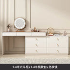 Modern Vanity Desk with LED Lighted Mirror, Luxury Corner Makeup Vanity Table 6 Drawers and Large Storage Dressing Table Shelves