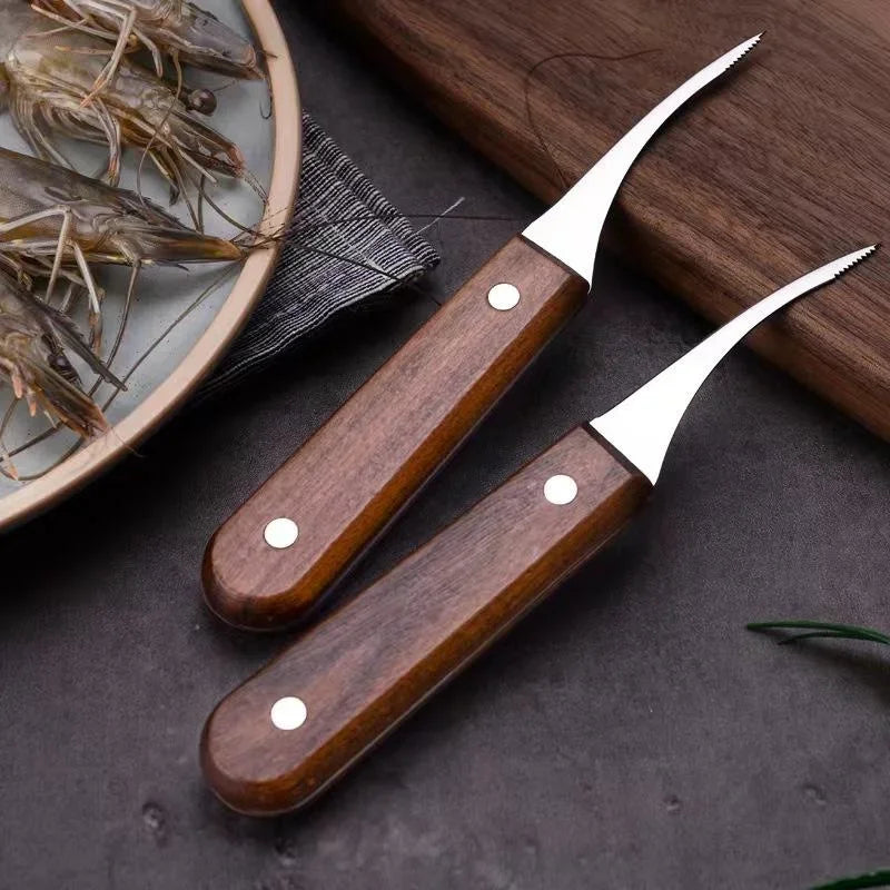 Kitchen Shrimp Deveiner Knife,Serrated Stainless Steel Blade and Wooden Handle,Shrimp Deveining Tool, Essential Tool for Kitchen