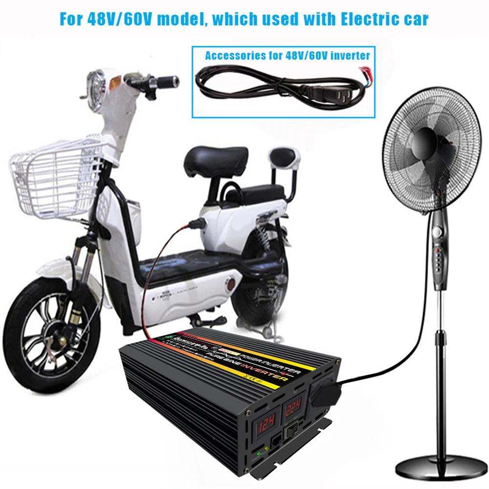 10000W/12000W Car Inverter LCD Display Vehicle Smart Inverter DC 12 V To AC 220V Digital Pure Sine Wave Power Inverter