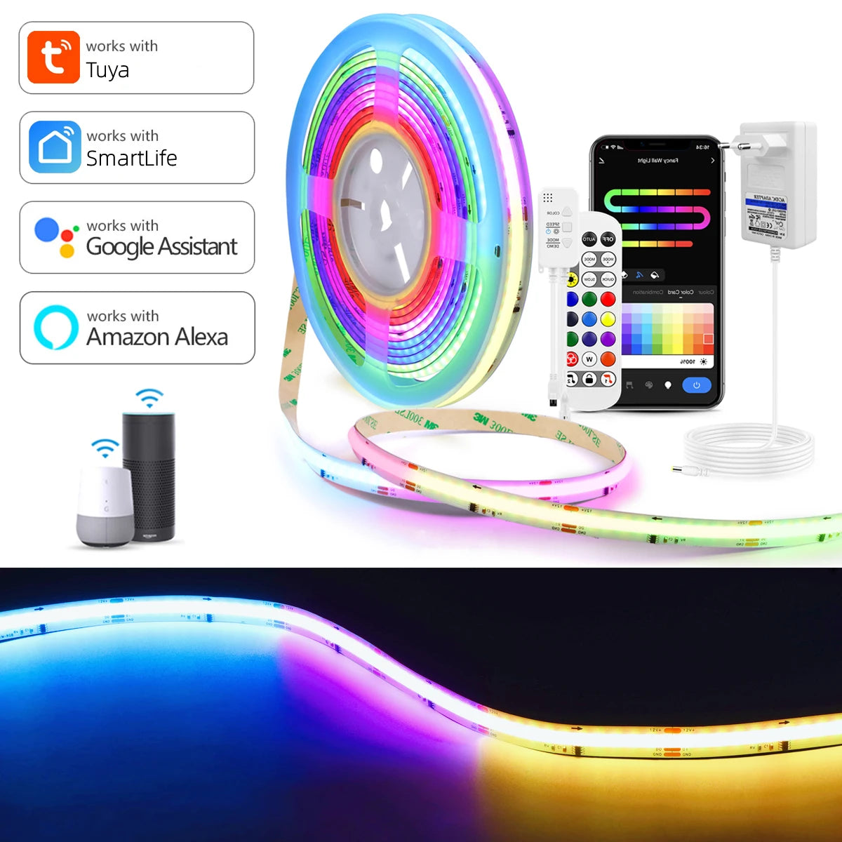 Smart Home WS2811 WiFi RGBIC COB LED Strip Light DC12V 1/2/3/5M Addressable Neon Tape Room Decor Work With Tuya/Smart Life Alexa