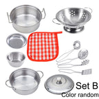 Kitchen Pretend Play Accessories Toys with Stainless Steel Cookware Pots and Pans Set,Cooking Utensils, Gifts Learning Tool
