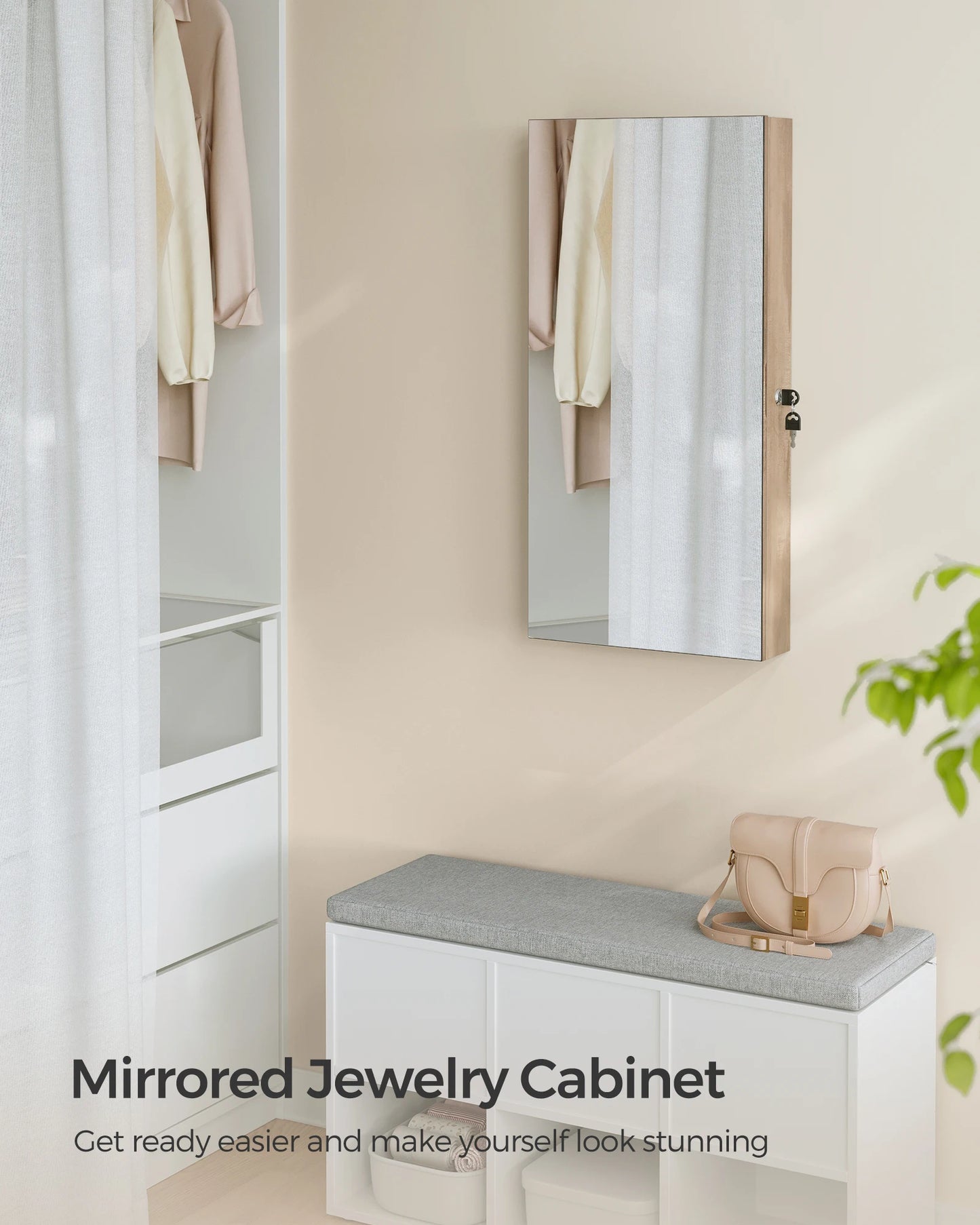 SONGMICS Mirror Jewelry Cabinet Armoire with Built-in LED Lights, Wall or Door Mounted Jewelry Storage Organizer