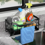 Multifunctional Kitchen Sink Storage Rack - Metal Sponge Holder, Dishwashing Liquid Storage Box, and Self-Draining Tray - No-Drill Installation, Compact Storage, High-Quality Manufacturing, Kitchen Sink Accessories, Sink Storage Rack