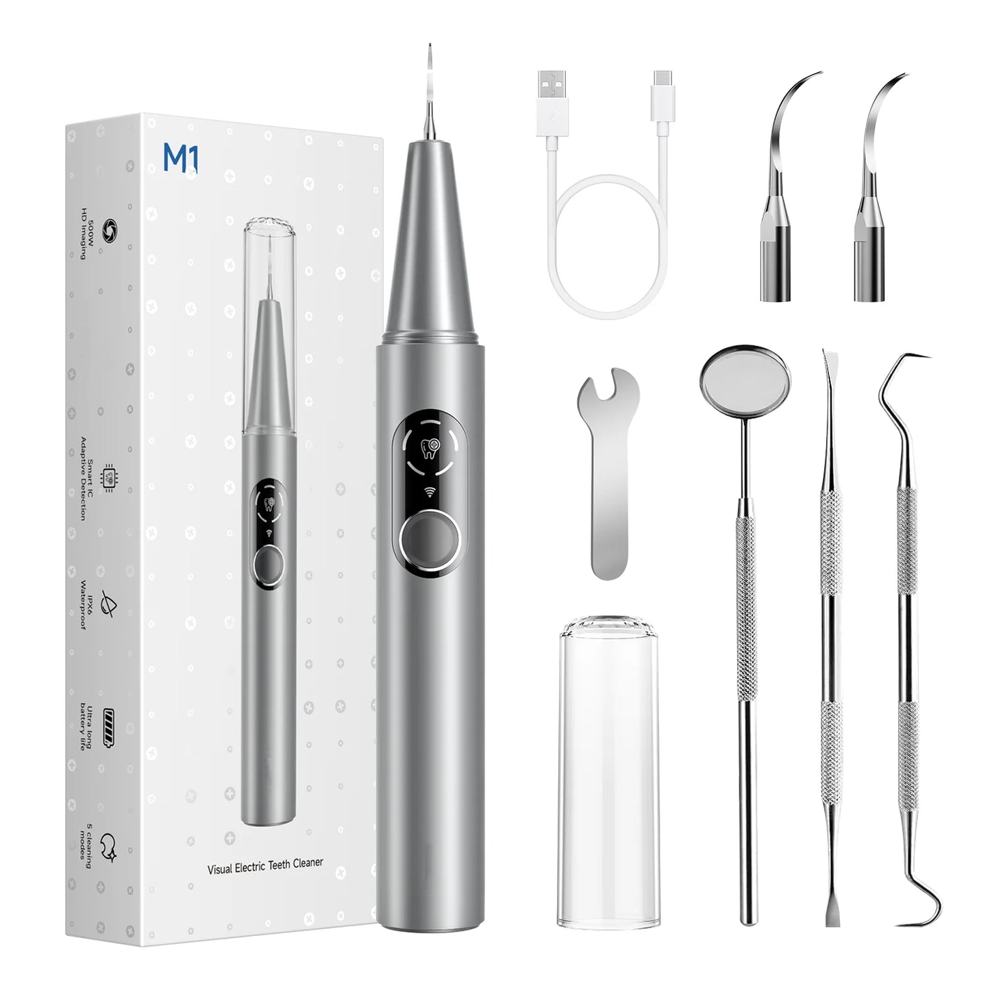 Visual Electric Ultrasonic Dental Cleaner - 5 Modes Safe Home Teeth Cleaner for Hard Stain Removal Teeth Whitening Oral Care