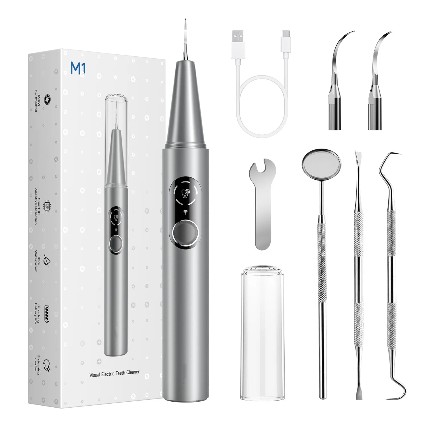 Visual Electric Ultrasonic Dental Cleaner - 5 Modes Safe Home Teeth Cleaner for Hard Stain Removal Teeth Whitening Oral Care