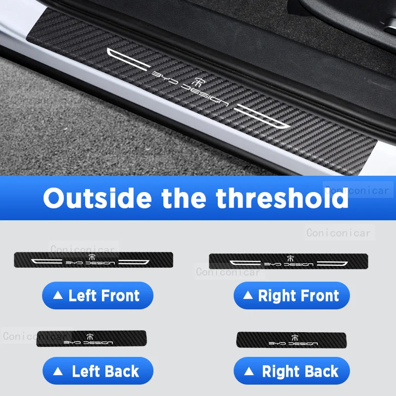 For BYD Song Plus EV DM 2022-2024 Auto Tailgate Guard Door Sill Pedal Carbon Fibre Texture Accessories Leather PU Car Sticker