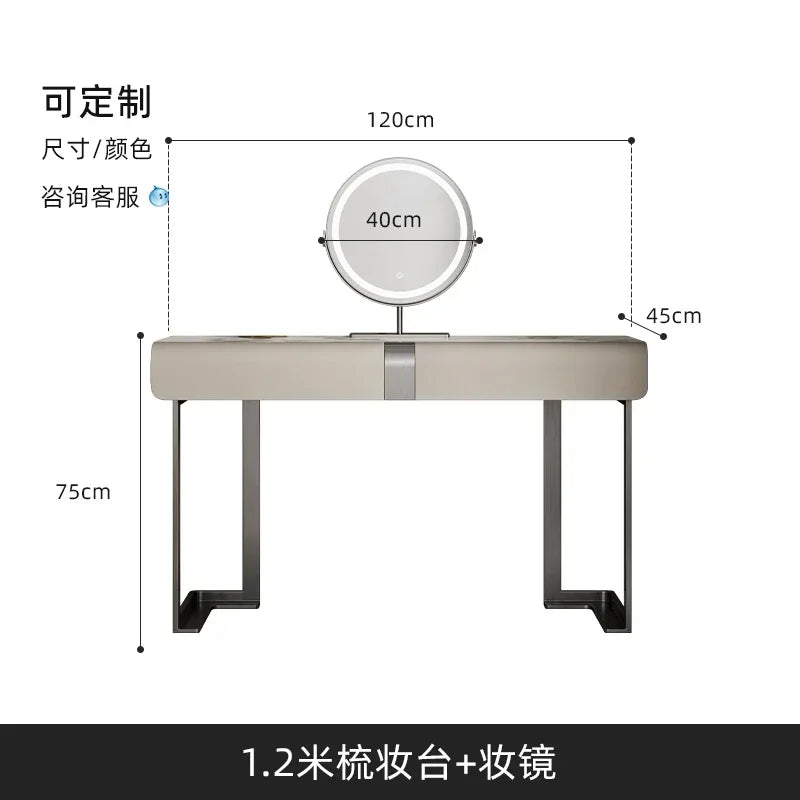 CC Italian minimalist dresser light luxury rock slab leather makeup table modern minimalist high-end sense