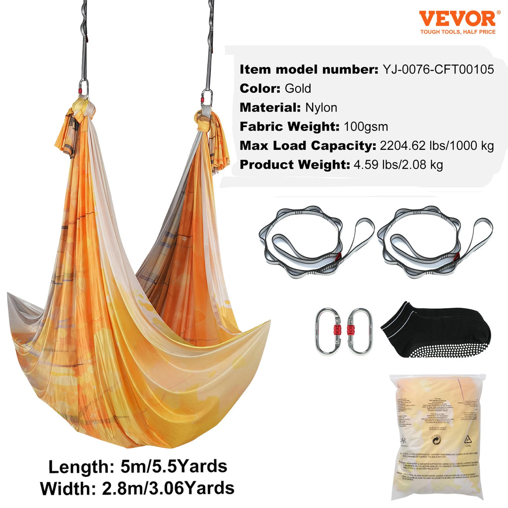 VEVOR 5.5 Yards Aerial Yoga Hammock & Swing Nylon Fabric Full Rigging Hardware for Antigravity Yoga Fitness Bodybuilding
