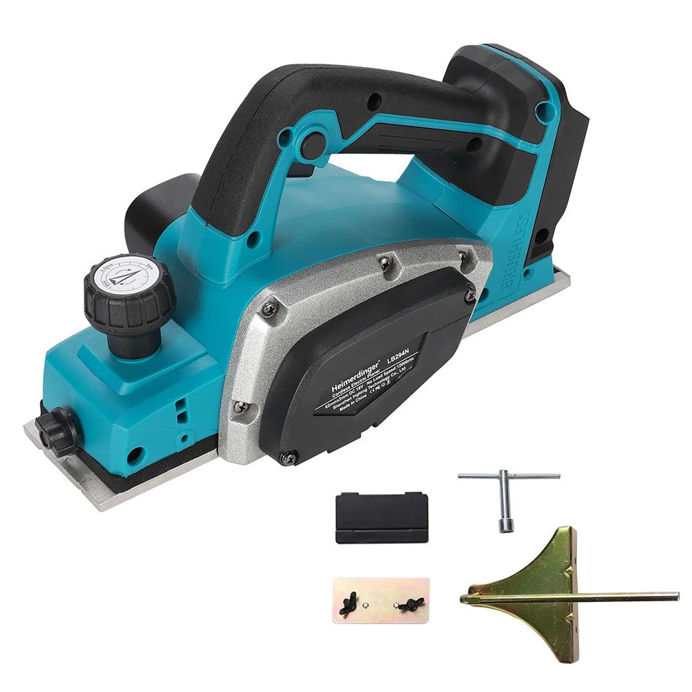 Heimerdinger 18V Rechargeable Lithium Battery Powered Handheld Woodworking Tool Brushless  Cordless Electric Planer, No battery