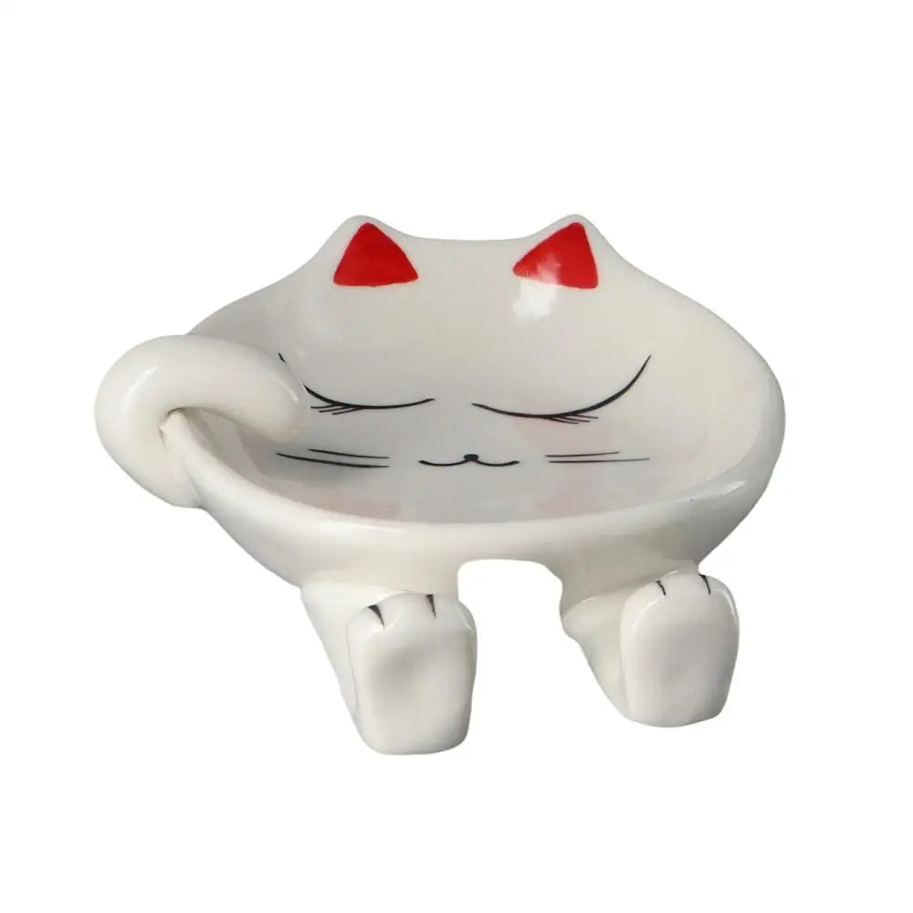 Kitchen Cat Design Storage Organizer Ceramic Spoon Rest Stove Holder Utensil Rack Pot Lid Stand