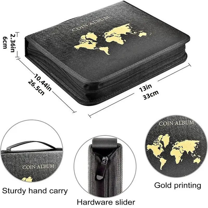 Portable Coin Collection Set 200 Coins 30 Paper Money Panels PVC Transparent Philatelic Book Album With Zipper Protection
