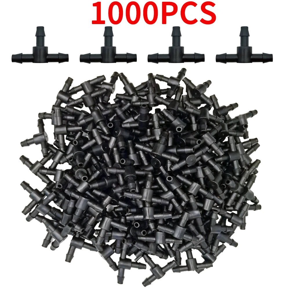4/7mm Hose Dripper Water Tee Connector Plastic Barbed 1/4" Pipe Tubing Watering Coupling Joint Garden Micro Drip Irrigation Tool